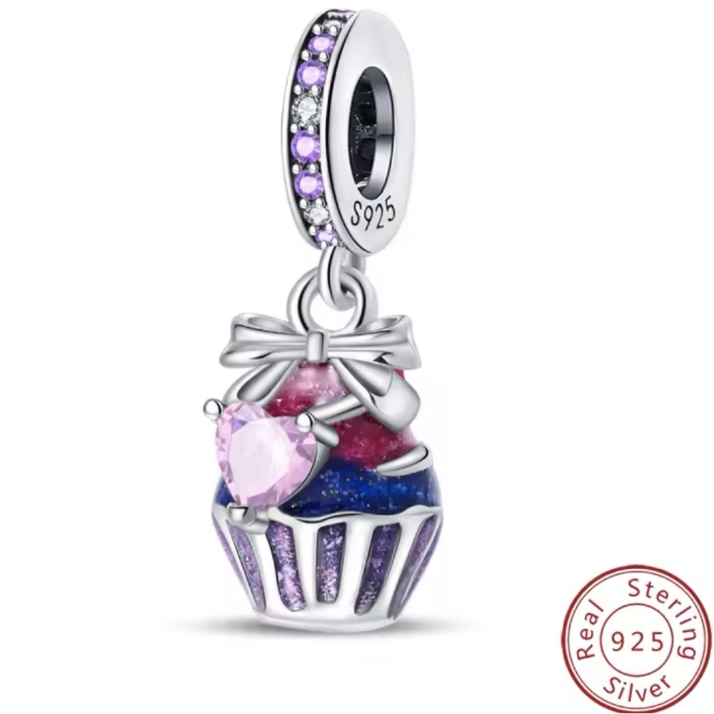 NWOT Birthday Cake Muffin Cupcake Dangle Charm Sterling Silver 925